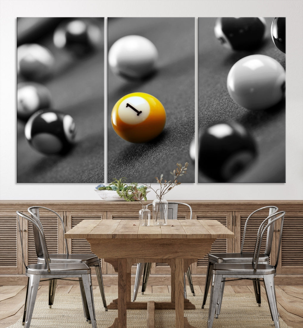 Black and White Billiard Table and Balls Large Wall Art Canvas Print