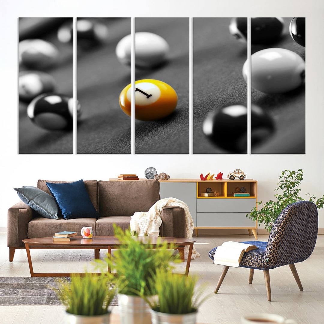 Black and White Billiard Table and Balls Large Wall Art Canvas Print