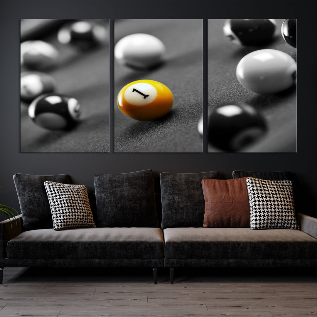 Black and White Billiard Table and Balls Large Wall Art Canvas Print