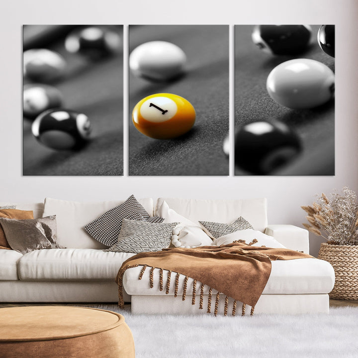 Black and White Billiard Table and Balls Large Wall Art Canvas Print