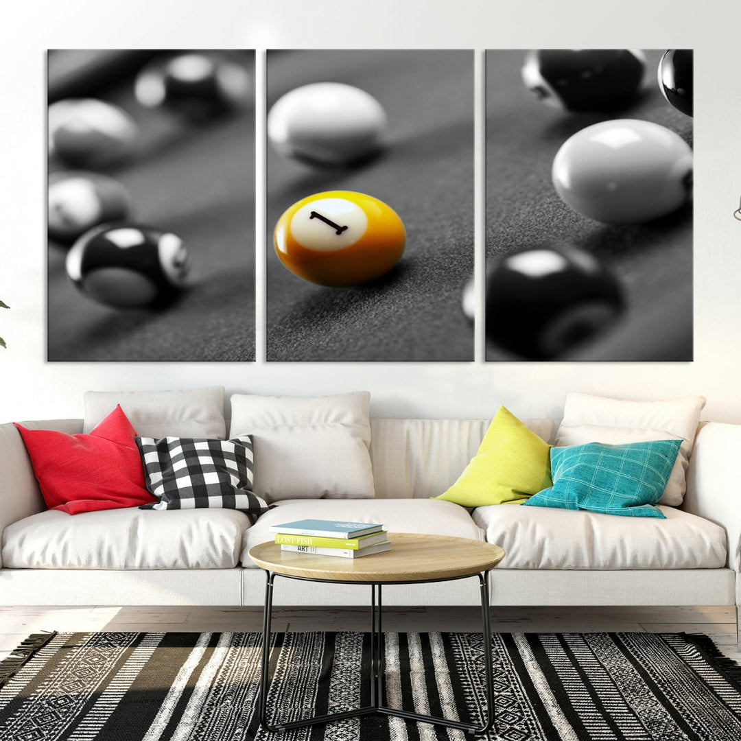 Black and White Billiard Table and Balls Large Wall Art Canvas Print