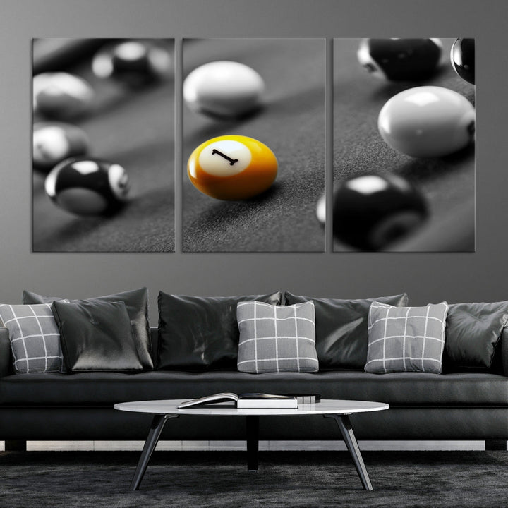 Black and White Billiard Table and Balls Large Wall Art Canvas Print