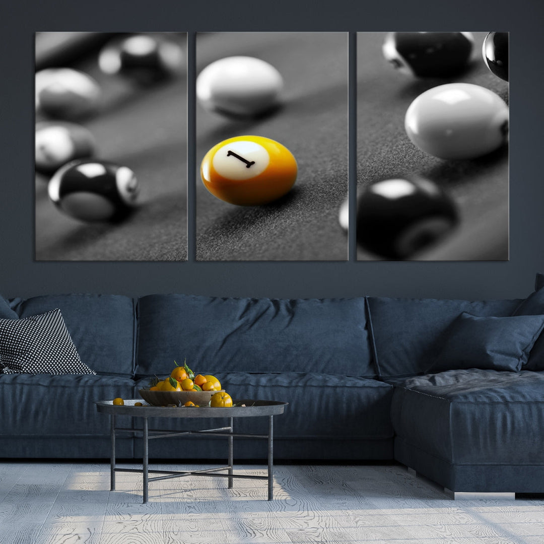 Black and White Billiard Table and Balls Large Wall Art Canvas Print