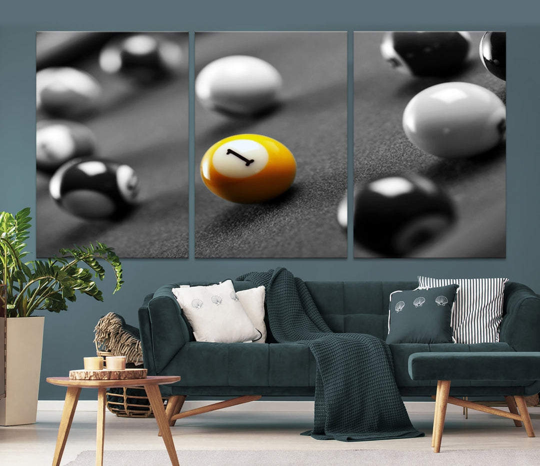 Black and White Billiard Table and Balls Large Wall Art Canvas Print