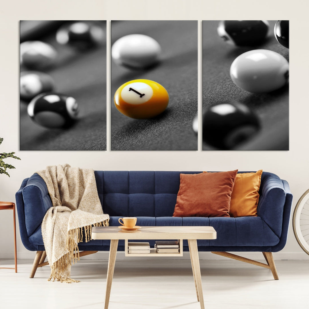 Black and White Billiard Table and Balls Large Wall Art Canvas Print