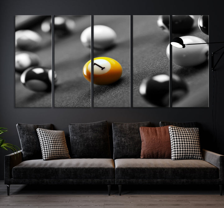 Black and White Billiard Table and Balls Large Wall Art Canvas Print