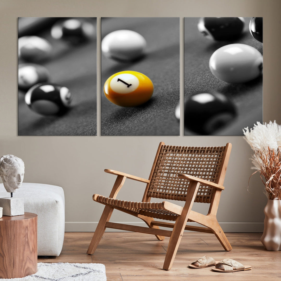 Black and White Billiard Table and Balls Large Wall Art Canvas Print