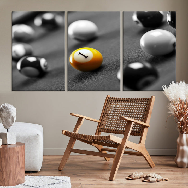 Black and White Billiard Table and Balls Large Wall Art Canvas Print