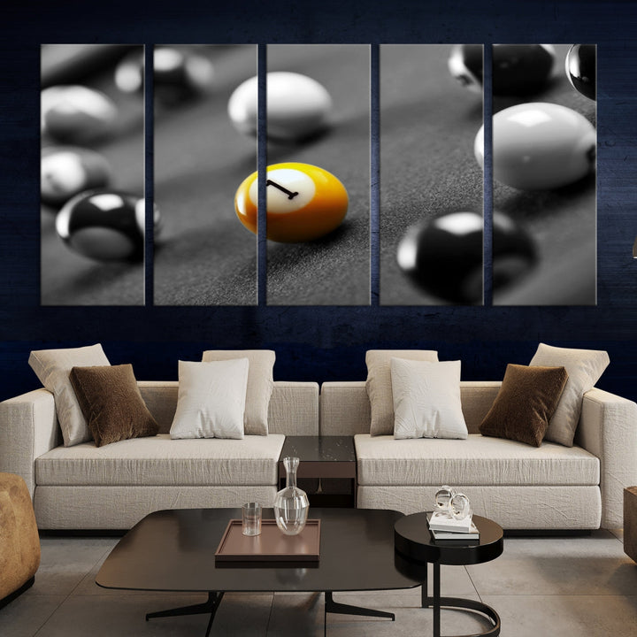 Black and White Billiard Table and Balls Large Wall Art Canvas Print