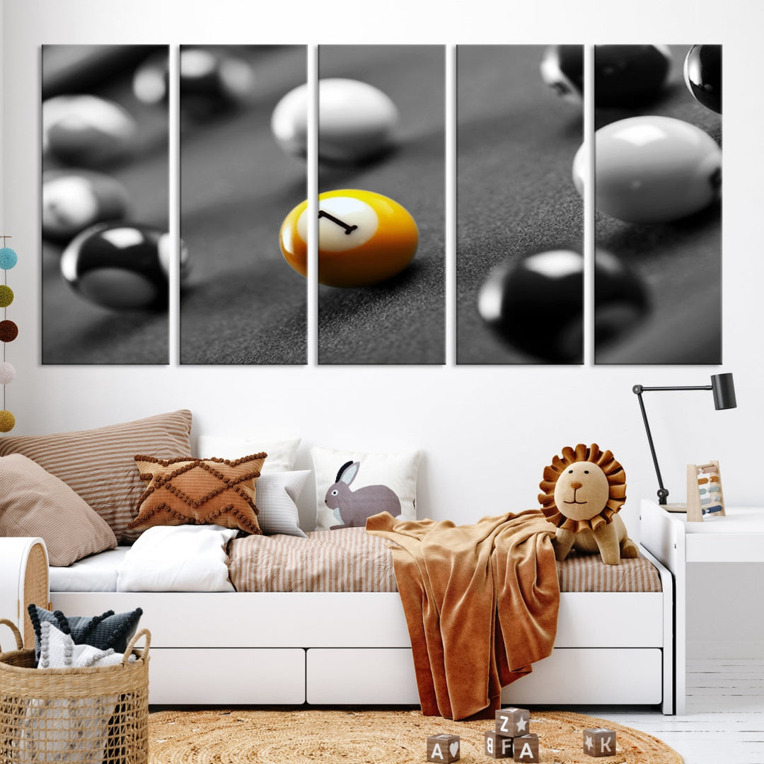 Black and White Billiard Table and Balls Large Wall Art Canvas Print