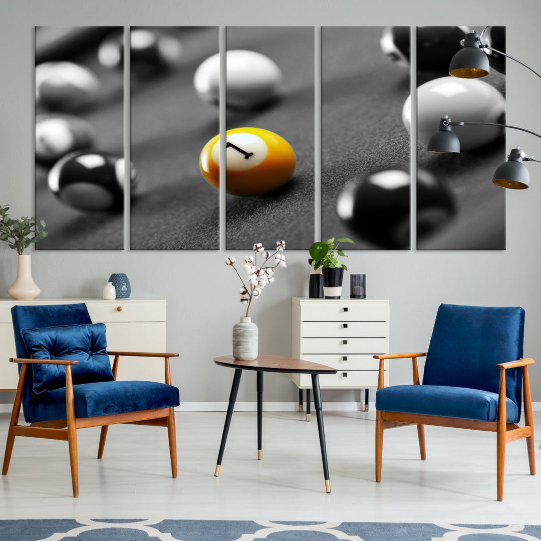 Black and White Billiard Table and Balls Large Wall Art Canvas Print