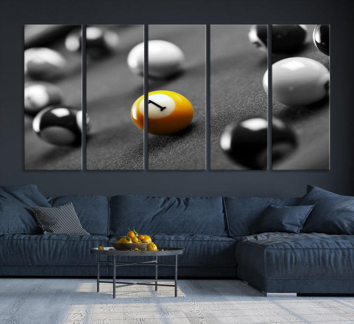 Black and White Billiard Table and Balls Large Wall Art Canvas Print