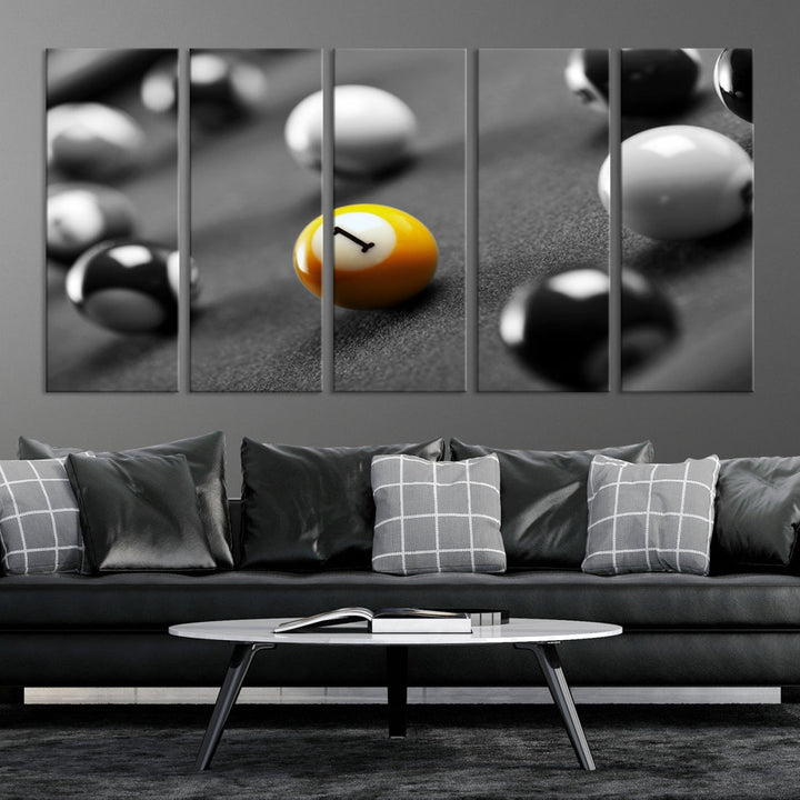 Black and White Billiard Table and Balls Large Wall Art Canvas Print