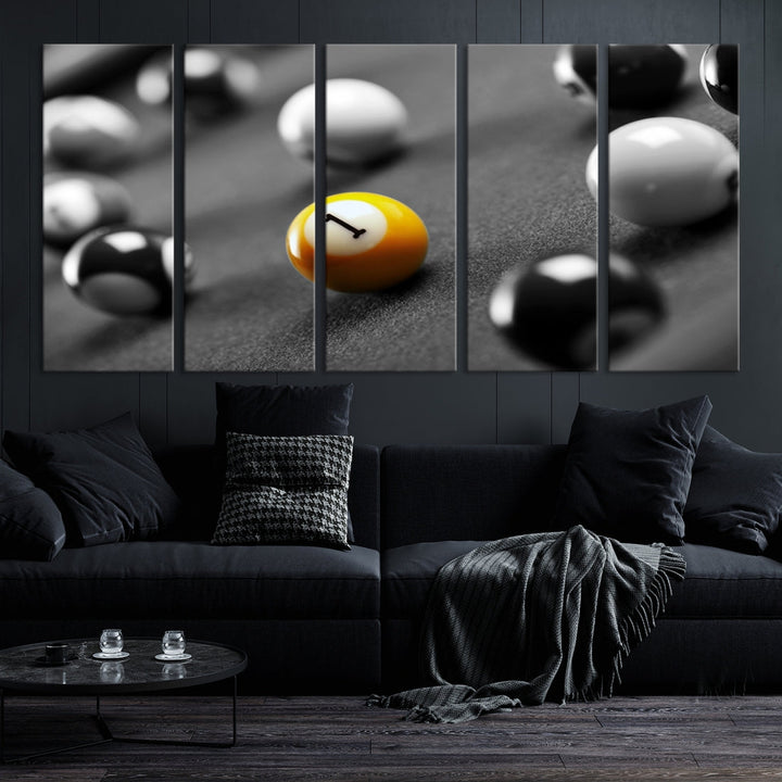 Black and White Billiard Table and Balls Large Wall Art Canvas Print