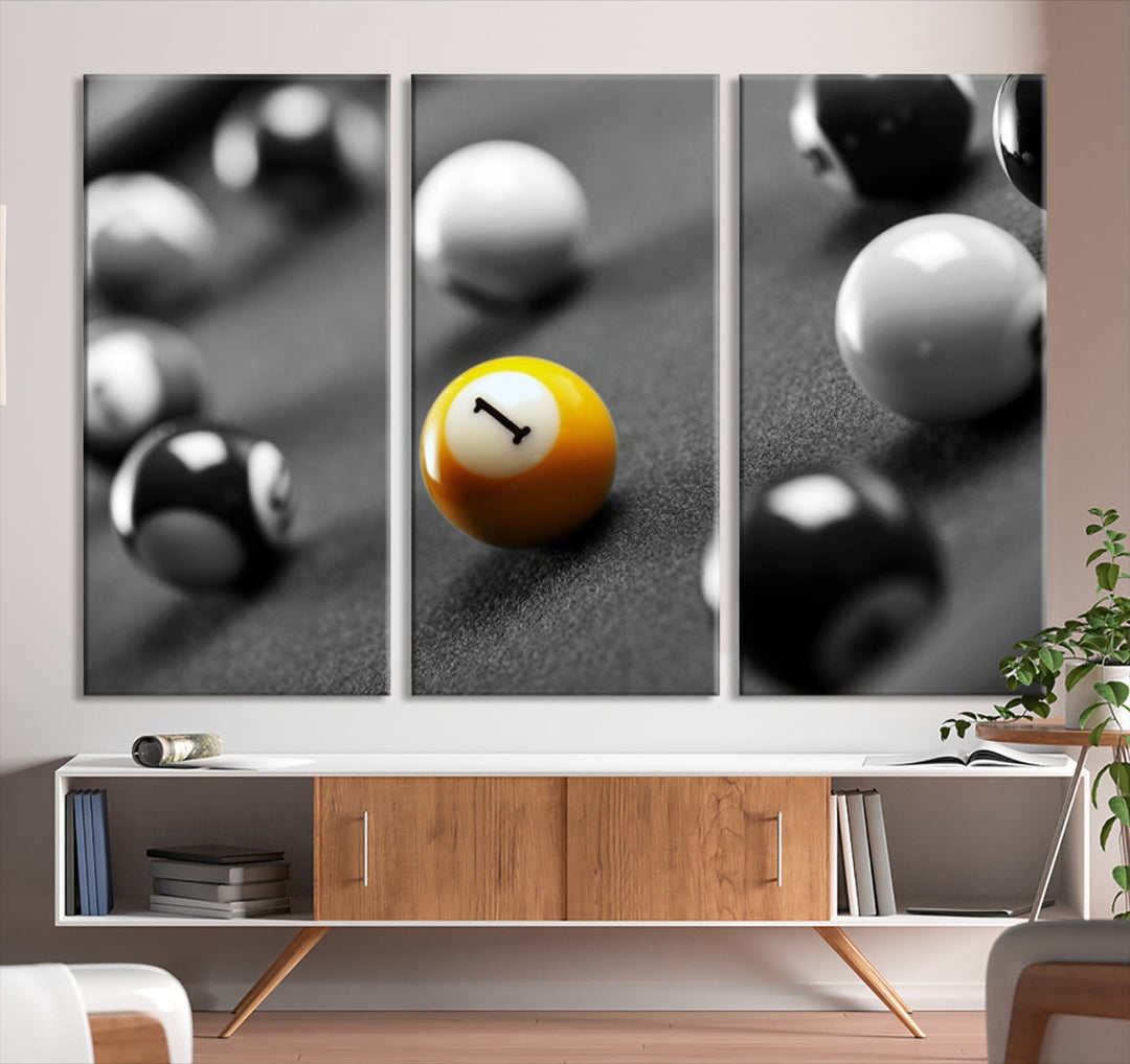 Black and White Billiard Table and Balls Large Wall Art Canvas Print