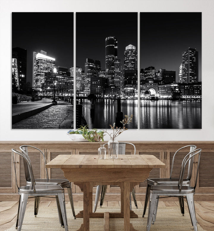 Black and White Boston Skyline Cityscape Canvas Art Print Oversized Wall Decor