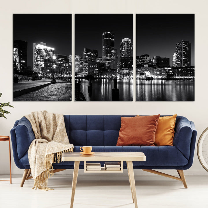 Black and White Boston Skyline Cityscape Canvas Art Print Oversized Wall Decor