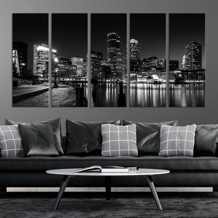 Black and White Boston Skyline Cityscape Canvas Art Print Oversized Wall Decor