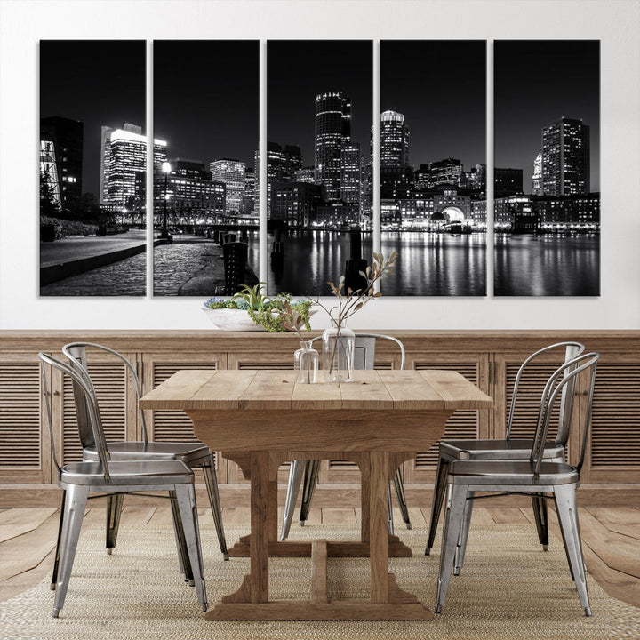 Black and White Boston Skyline Cityscape Canvas Art Print Oversized Wall Decor