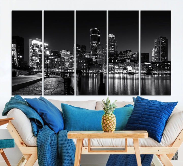 Black and White Boston Skyline Cityscape Canvas Art Print Oversized Wall Decor