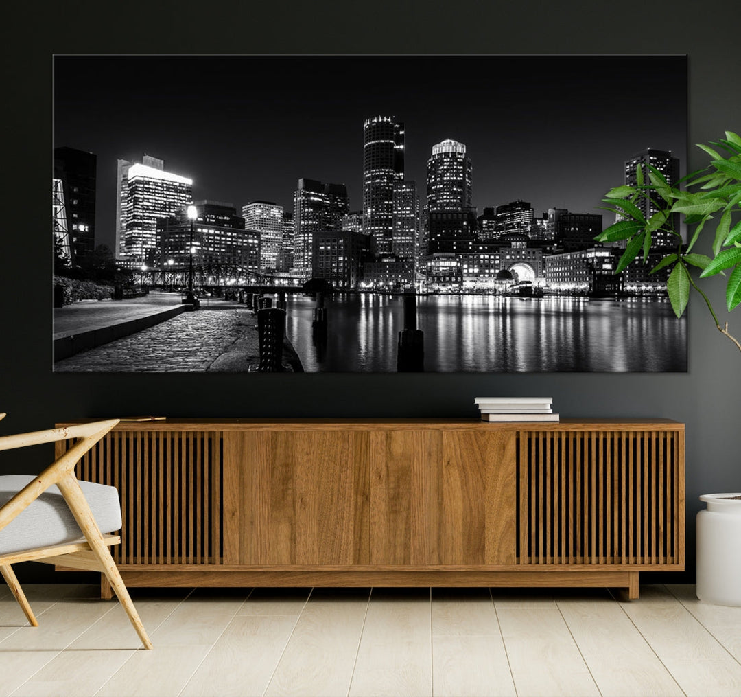 Black and White Boston Skyline Cityscape Canvas Art Print Oversized Wall Decor