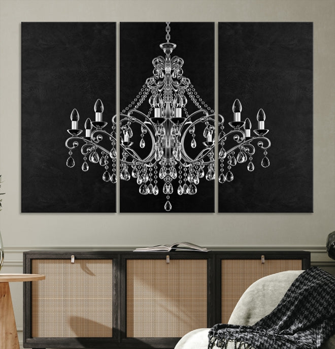 Black and White Chandelier Wall Art Canvas Print for Office Wall Decor