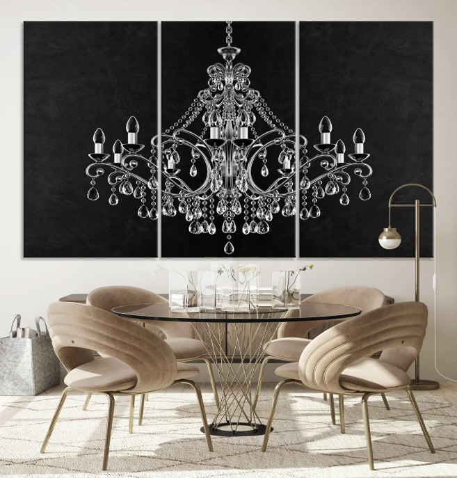 Black and White Chandelier Wall Art Canvas Print for Office Wall Decor