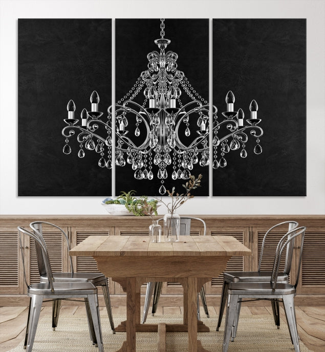 Black and White Chandelier Wall Art Canvas Print for Office Wall Decor