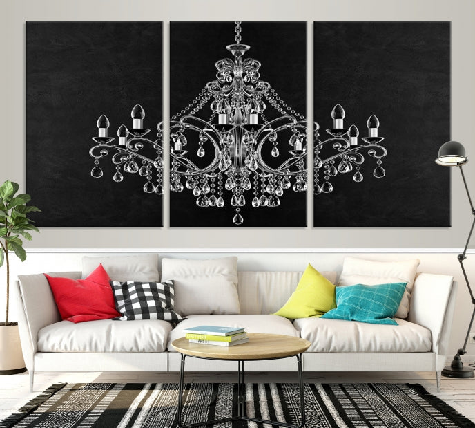 Black and White Chandelier Wall Art Canvas Print for Office Wall Decor