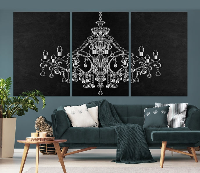 Black and White Chandelier Wall Art Canvas Print for Office Wall Decor