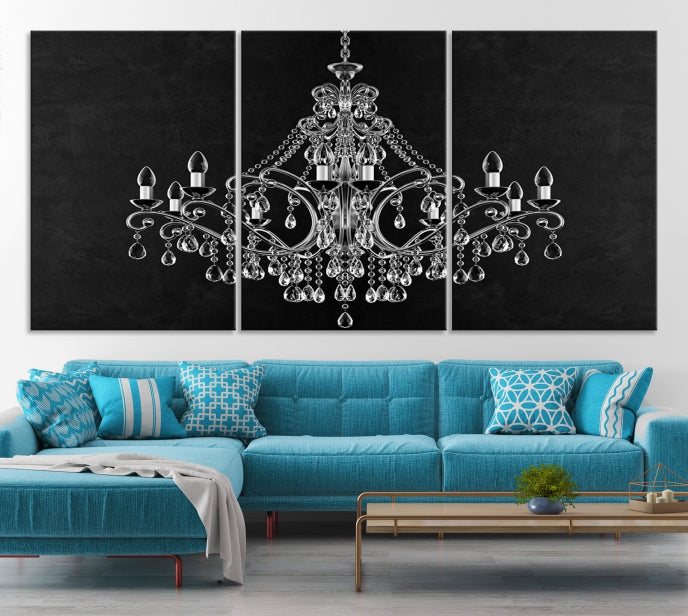 Black and White Chandelier Wall Art Canvas Print for Office Wall Decor