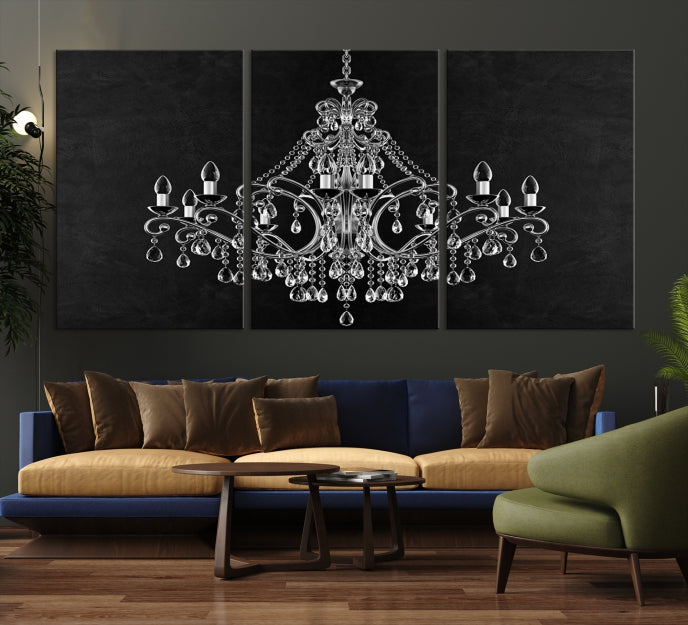 Black and White Chandelier Wall Art Canvas Print for Office Wall Decor