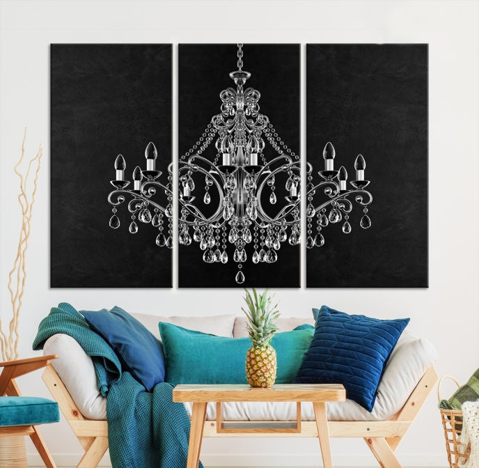 Black and White Chandelier Wall Art Canvas Print for Office Wall Decor