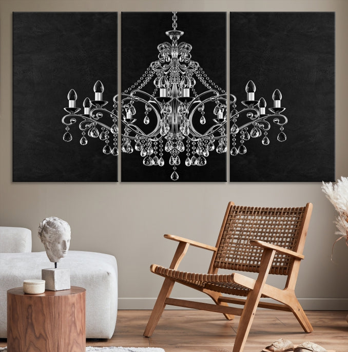 Black and White Chandelier Wall Art Canvas Print for Office Wall Decor