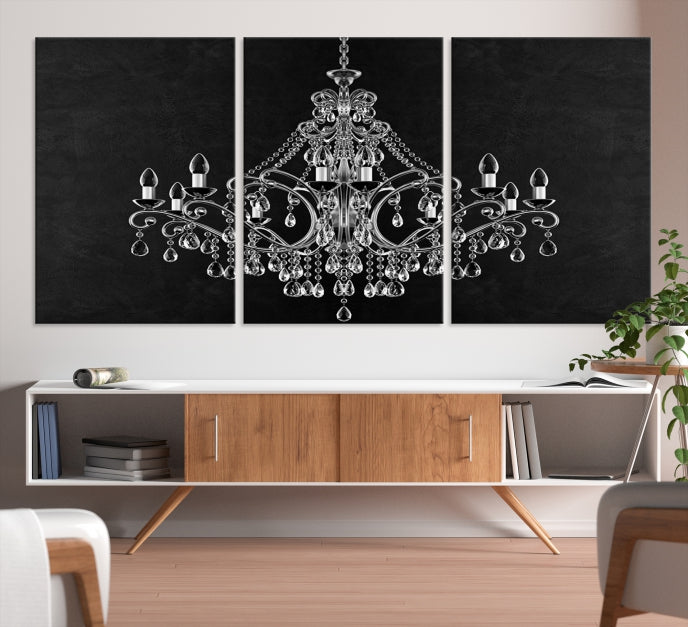 Black and White Chandelier Wall Art Canvas Print for Office Wall Decor