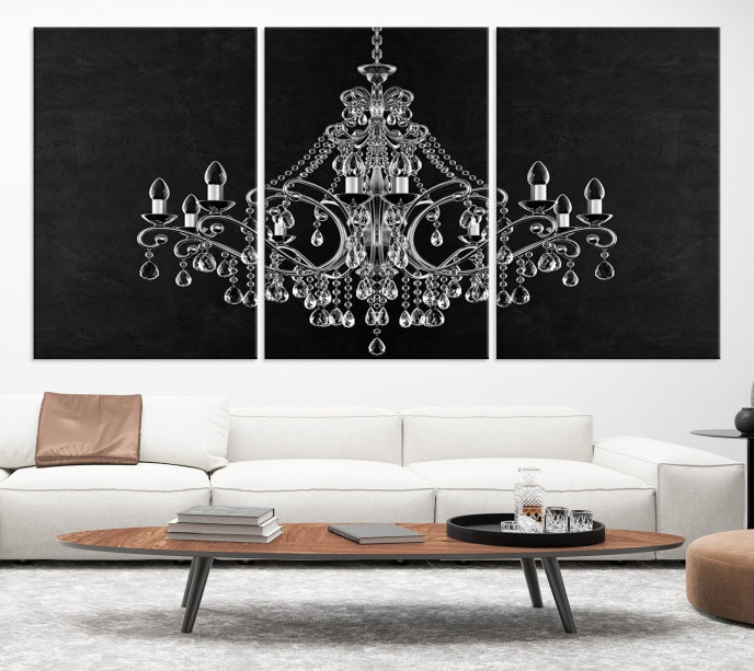 Black and White Chandelier Wall Art Canvas Print for Office Wall Decor