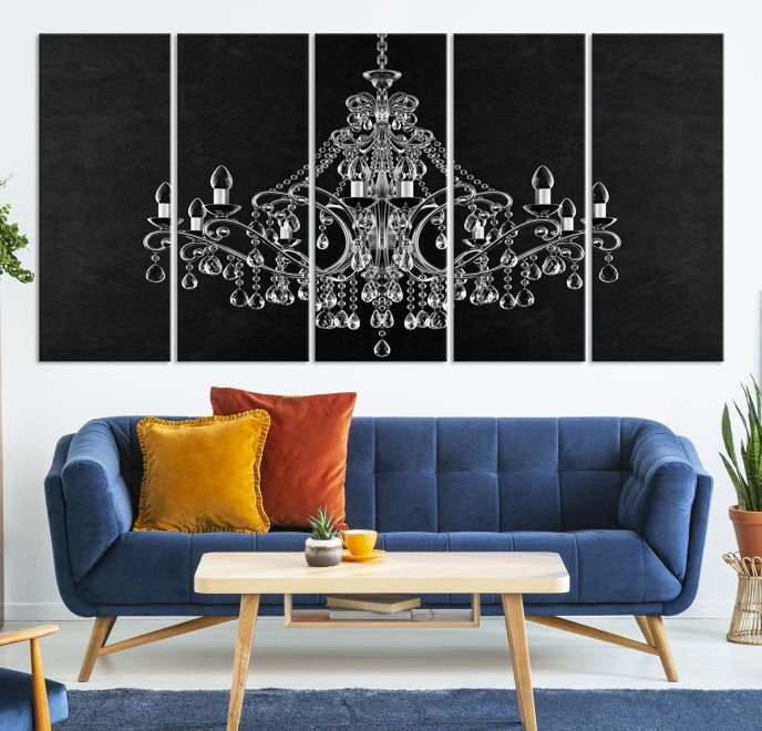 Black and White Chandelier Wall Art Canvas Print for Office Wall Decor