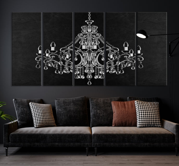 Black and White Chandelier Wall Art Canvas Print for Office Wall Decor