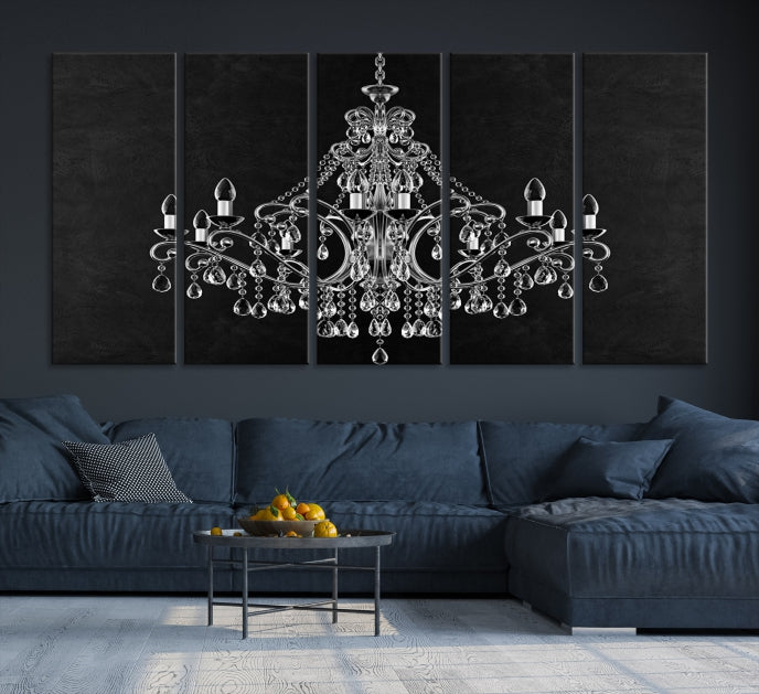 Black and White Chandelier Wall Art Canvas Print for Office Wall Decor