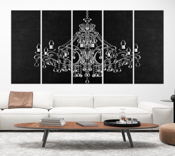 Black and White Chandelier Wall Art Canvas Print for Office Wall Decor