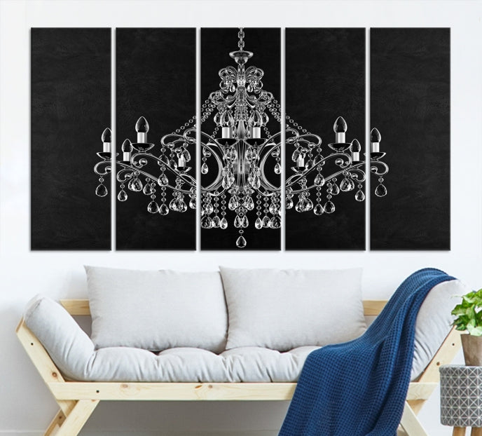 Black and White Chandelier Wall Art Canvas Print for Office Wall Decor