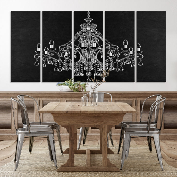 Black and White Chandelier Wall Art Canvas Print for Office Wall Decor