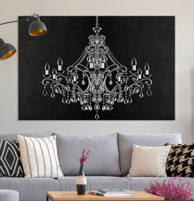 Black and White Chandelier Wall Art Canvas Print for Office Wall Decor