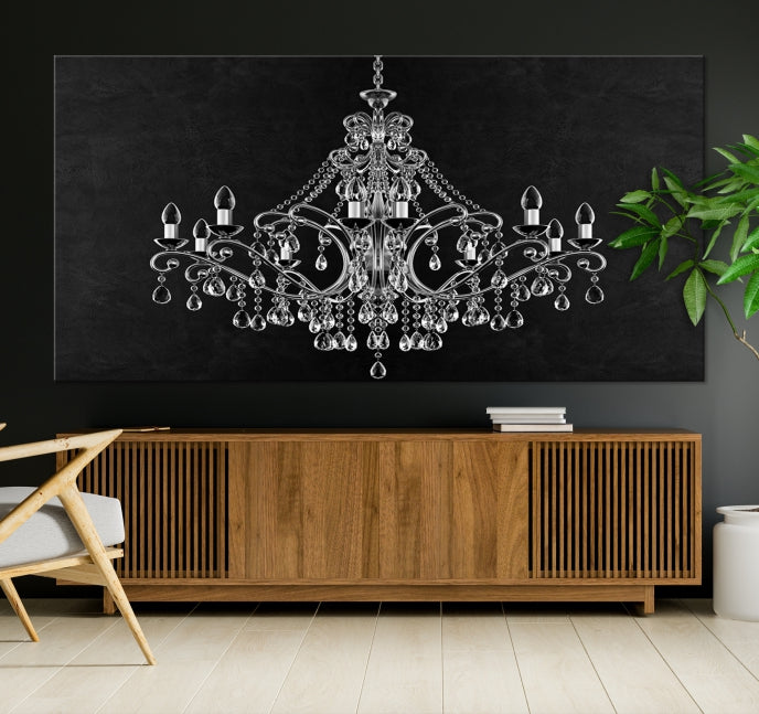 Black and White Chandelier Wall Art Canvas Print for Office Wall Decor