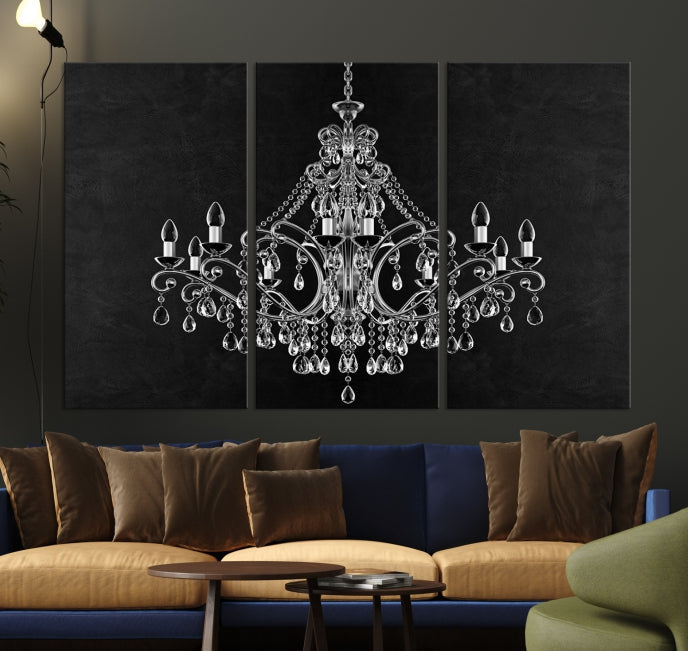 Black and White Chandelier Wall Art Canvas Print for Office Wall Decor