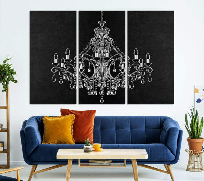 Black and White Chandelier Wall Art Canvas Print for Office Wall Decor