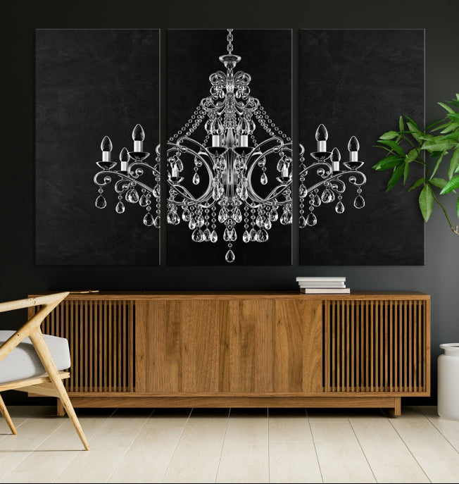 Black and White Chandelier Wall Art Canvas Print for Office Wall Decor