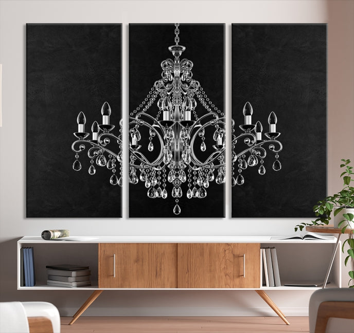 Black and White Chandelier Wall Art Canvas Print for Office Wall Decor