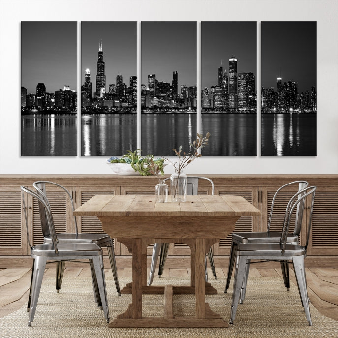 Black and White Chicago Canvas Wall Art Large Skyline Print