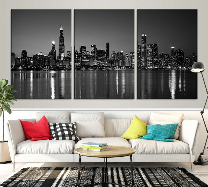 Black and White Chicago Canvas Wall Art Large Skyline Print